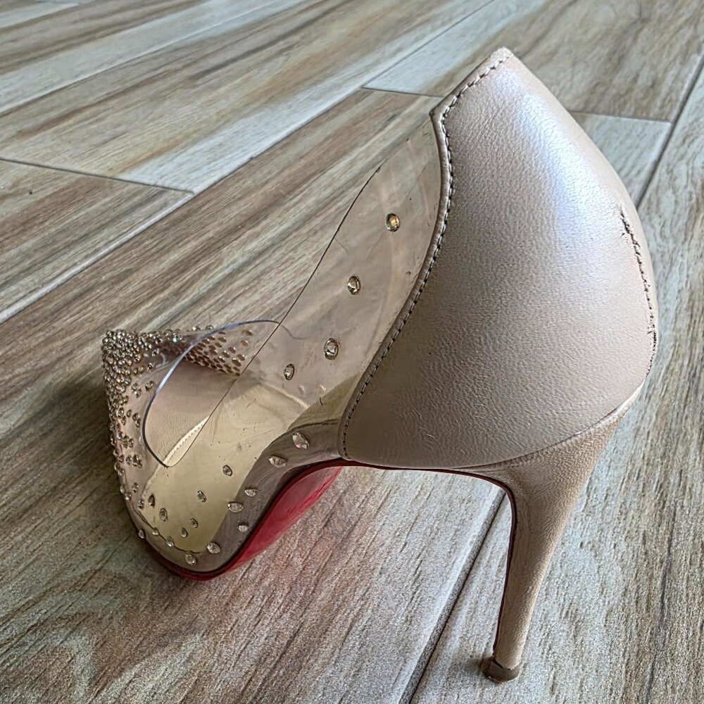 Christian Louboutin Degrastrass Nude & PVC Embellished Crystal Shoe Eur.37 - Picture 7 of 16